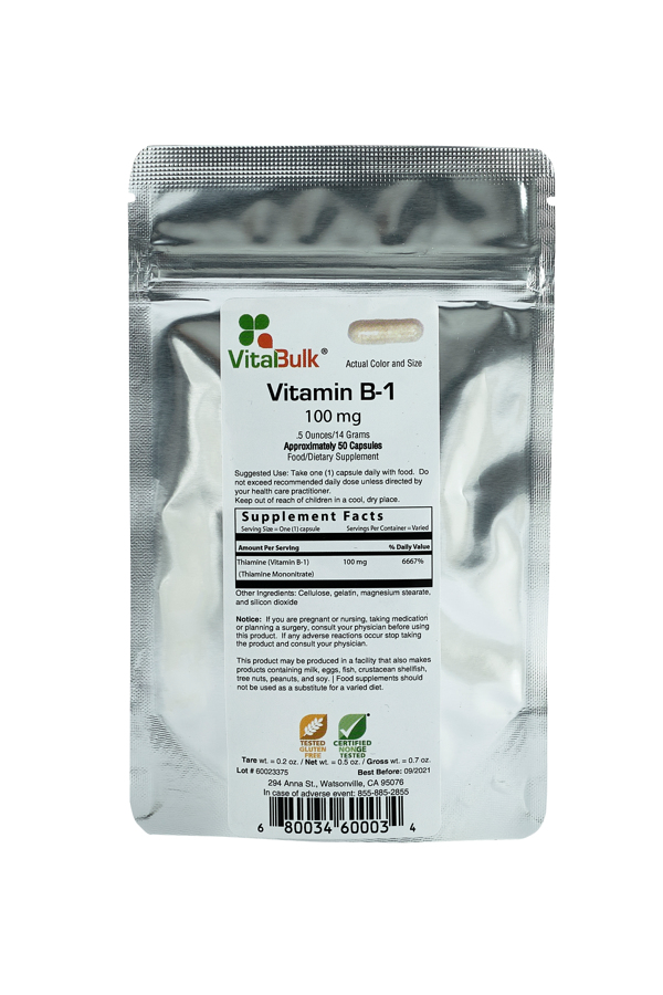 Vitamin B1, 100 mg, 100 capsules
